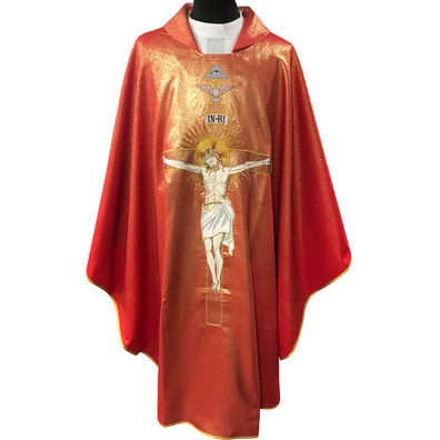 Chasuble embroidered Christ on the Cross red