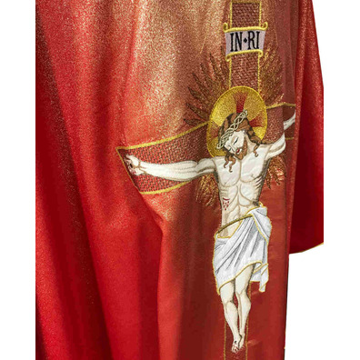 Chasuble embroidered Christ on the Cross red