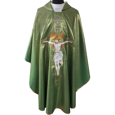 Chasuble embroidered Christ on the Cross green