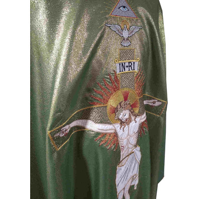 Chasuble embroidered Christ on the Cross green