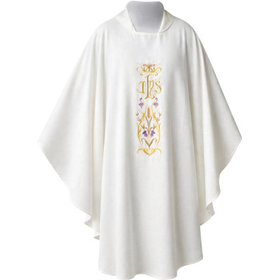 Chasuble with white gold JHS embroidery