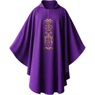 Chasuble with purple gold JHS embroidery