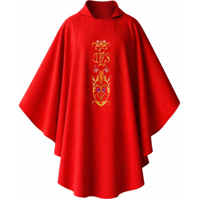 Chasuble with red gold JHS embroidery
