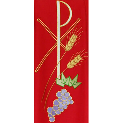 Casulla con Crismón, spikes and embroidered grapes