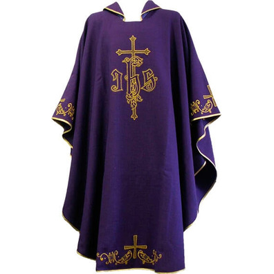 Polyester chasuble with embroidered Crosses purple