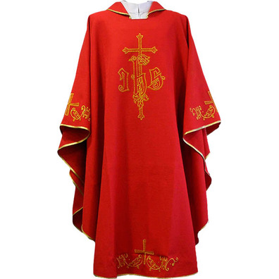 Polyester chasuble with embroidered Crosses red