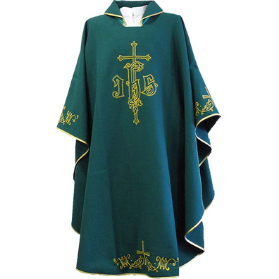 Polyester chasuble with embroidered Crosses green