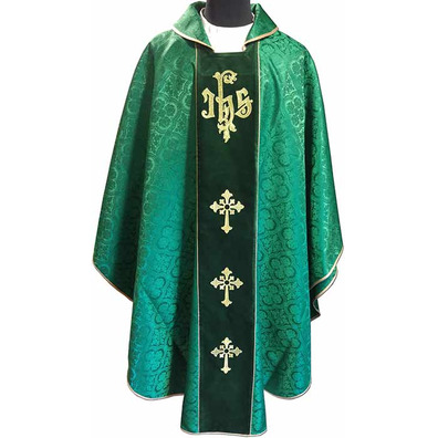 Damask chasuble with stolon in green velvet