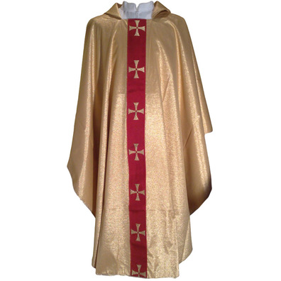 Golden polyester chasuble with glitter and matching stole