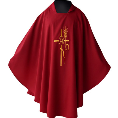 Embroidered chasuble | 75% polyester and 25% wool red