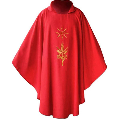 Chasuble in polyester and wool with red gold JHS