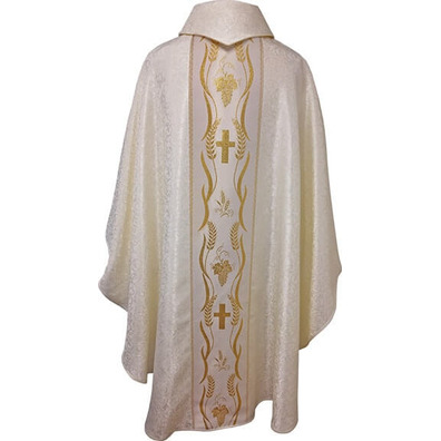 Damask chasuble with beige golden central braid