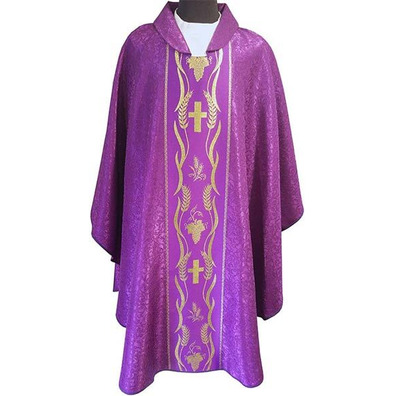 Damask chasuble with purple golden central braid