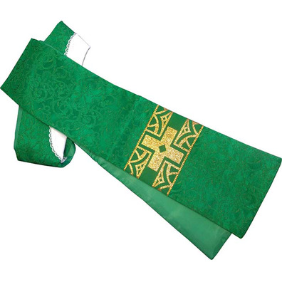 Damask chasuble with green gold central braid