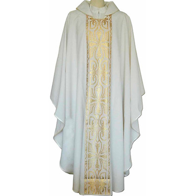 Chasuble in polyester with central stolon with beige gold details