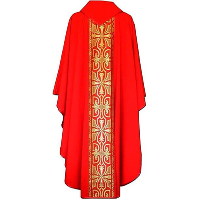 Chasuble in polyester with central stolon with golden details red