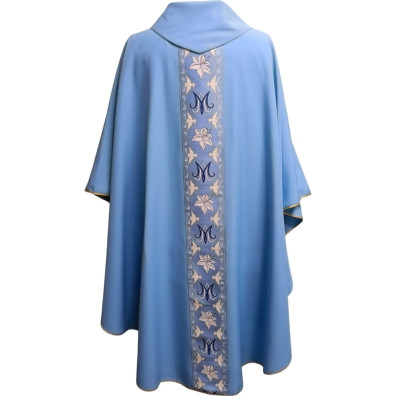Blue Marian chasuble with stole | Marian monogram orphrey