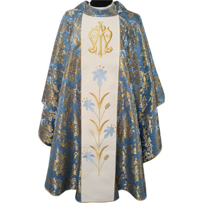 Marian chasuble with central embroidered stolon blue