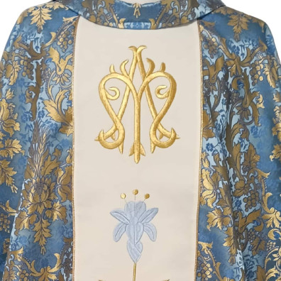 Marian chasuble with central embroidered stolon blue