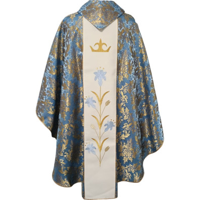 Marian chasuble with central embroidered stolon blue