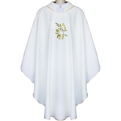 Polyester chasuble with white Alpha and Omega embroidery