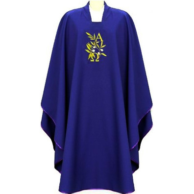 Polyester chasuble with purple Alpha and Omega embroidery