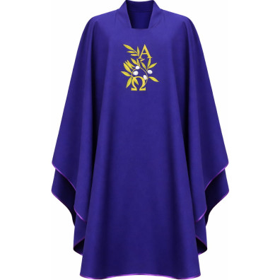 Polyester chasuble with purple Alpha and Omega embroidery