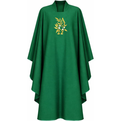 Polyester chasuble with green Alpha and Omega embroidery