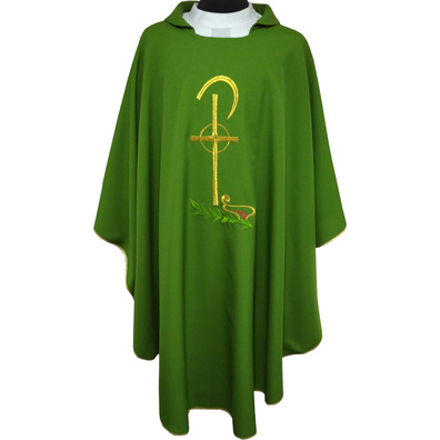 Embroidered Catholic priest chasuble green