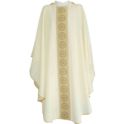 Polyester chasuble with golden central gallon beige