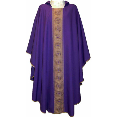 Polyester chasuble with golden central gallon purple