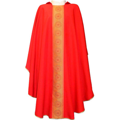 Polyester chasuble with golden central gallon red