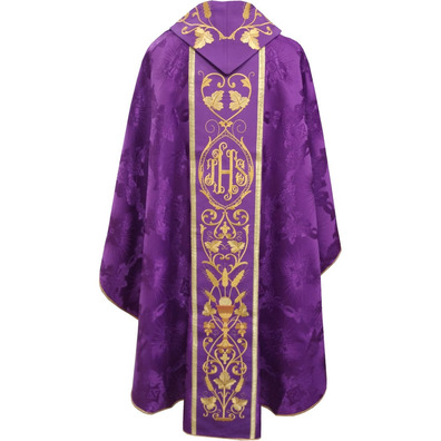 Catholic chasuble for sale | Embroidered collar purple