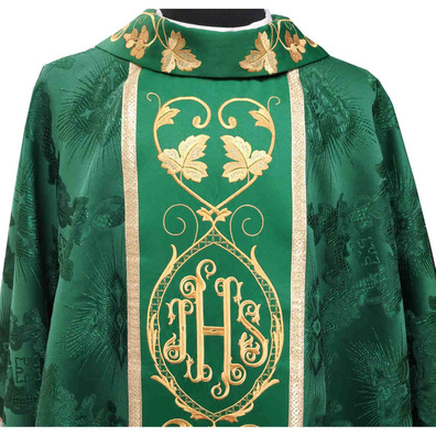 Catholic chasuble for sale | Embroidered collar green