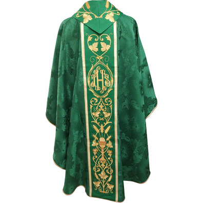 Catholic chasuble for sale | Embroidered collar green