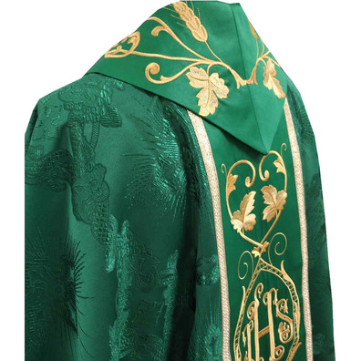 Catholic chasuble for sale | Embroidered collar green