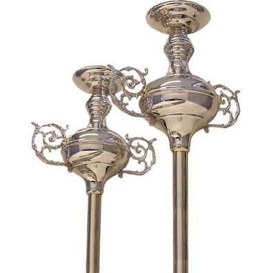 Set of two silver plated color plated processional candles