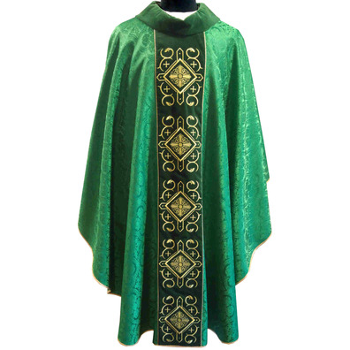 Green velvet chasuble with collar and stolon