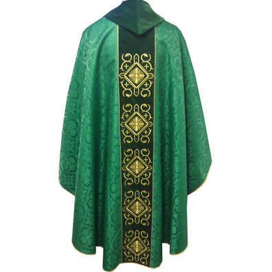 Green velvet chasuble with collar and stolon