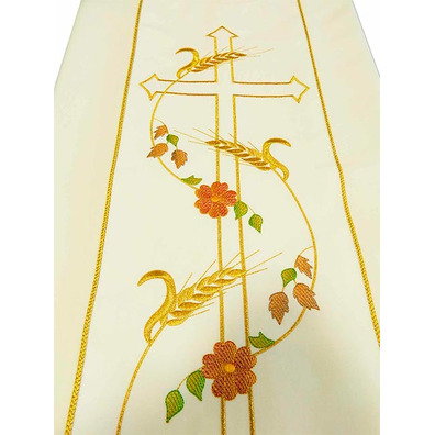 White polyester chasuble with spikes and Cross embroidered