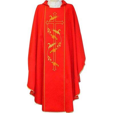Polyester chasuble with spikes and Cross embroidered red