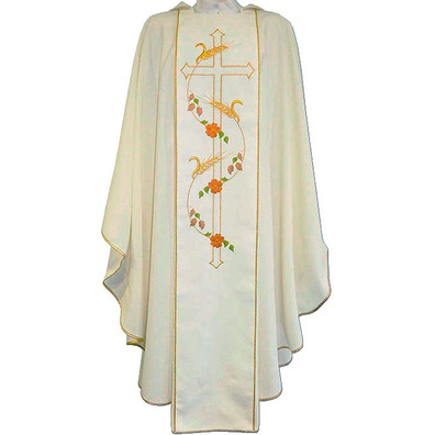 White polyester chasuble with spikes and Cross embroidered