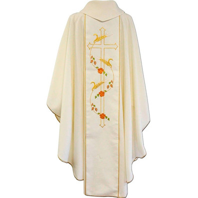 White polyester chasuble with spikes and Cross embroidered