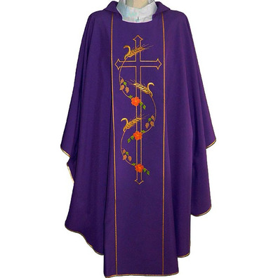 Polyester chasuble with spikes and Cross embroidered purple