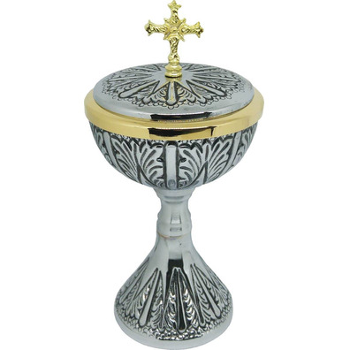 Metal chalice, ciborium and paten set