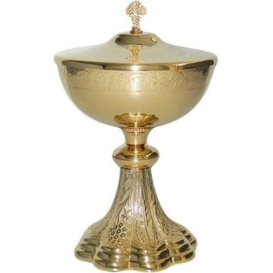 Gold-plated metal ciborium with polylobed base