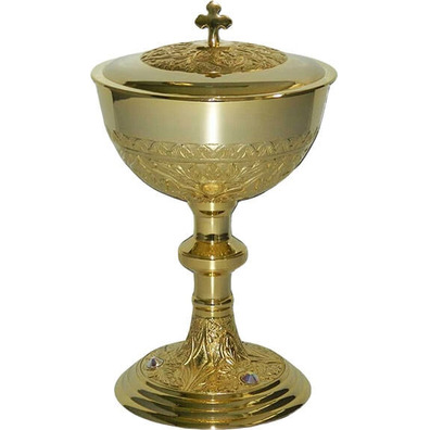 Metal ciborium with stones at the base