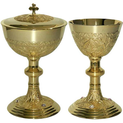 Metal ciborium with stones at the base