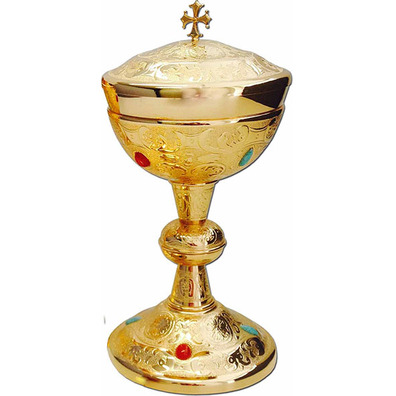Ciborium with gold bath and embedded stones