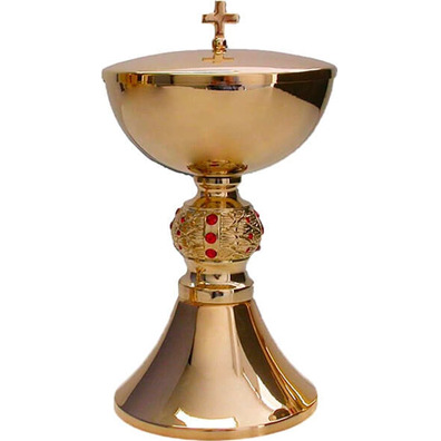 Ciborium with gold bath and red stones in the knot